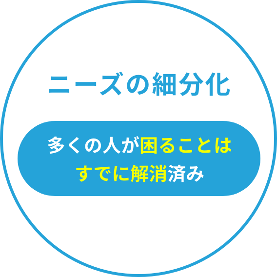 ニーズの細分化 多くの人が困ることはすでに解消済み